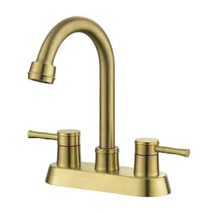 4 in. Centerset Double Handle Bathroom Faucet with with Copper Pop Up Drain and 2 Water Supply Lines in Brushed Gold