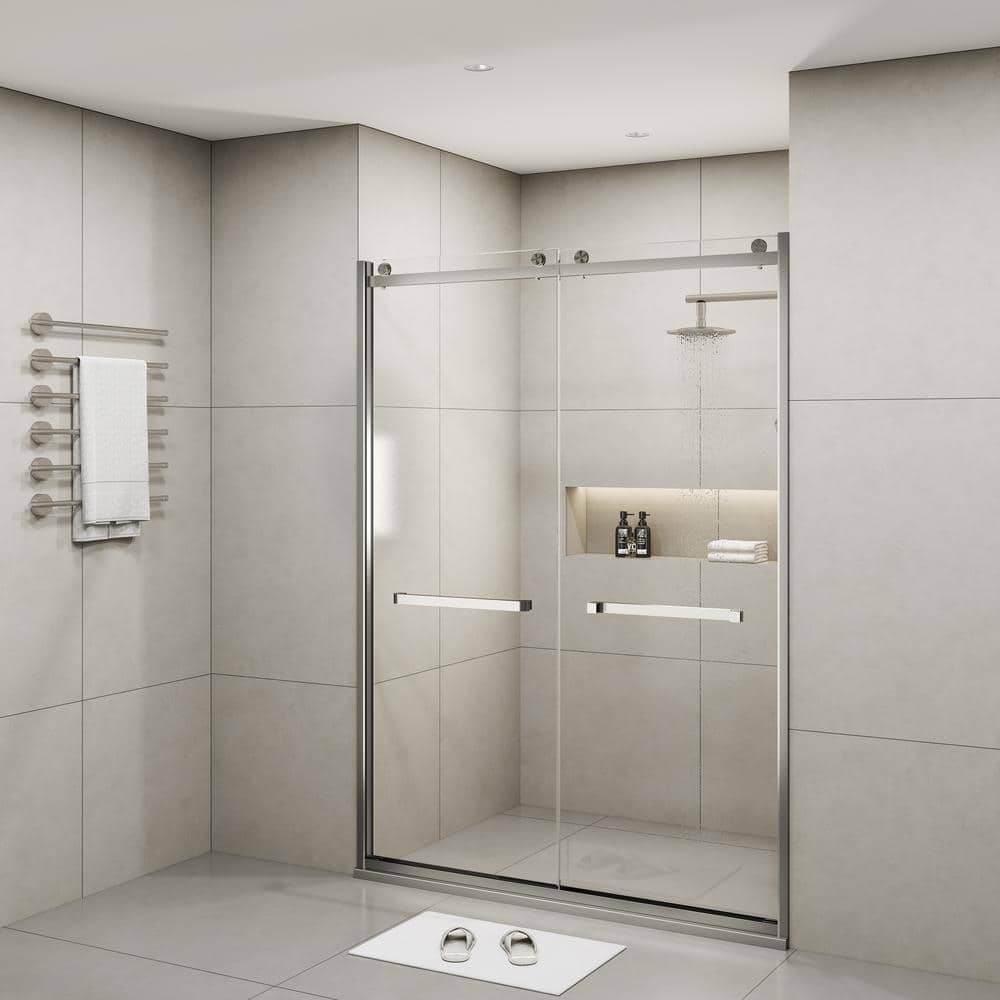 60'' x 76'' Frameless Double Sliding Glass Shower Door in Brushed Nickel