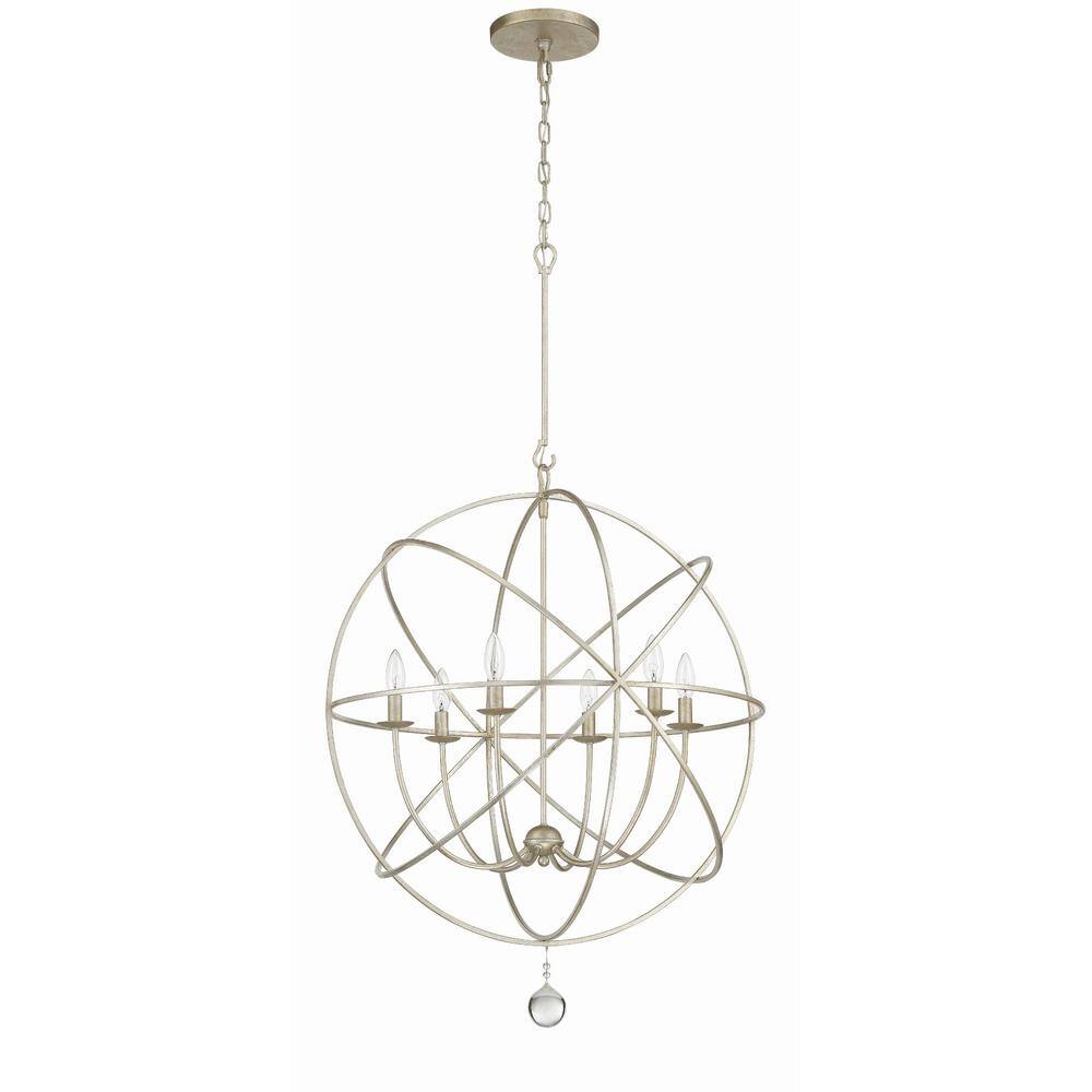 Olde Silver 6-Light Sphere Chandelier with Clear Glass Drops