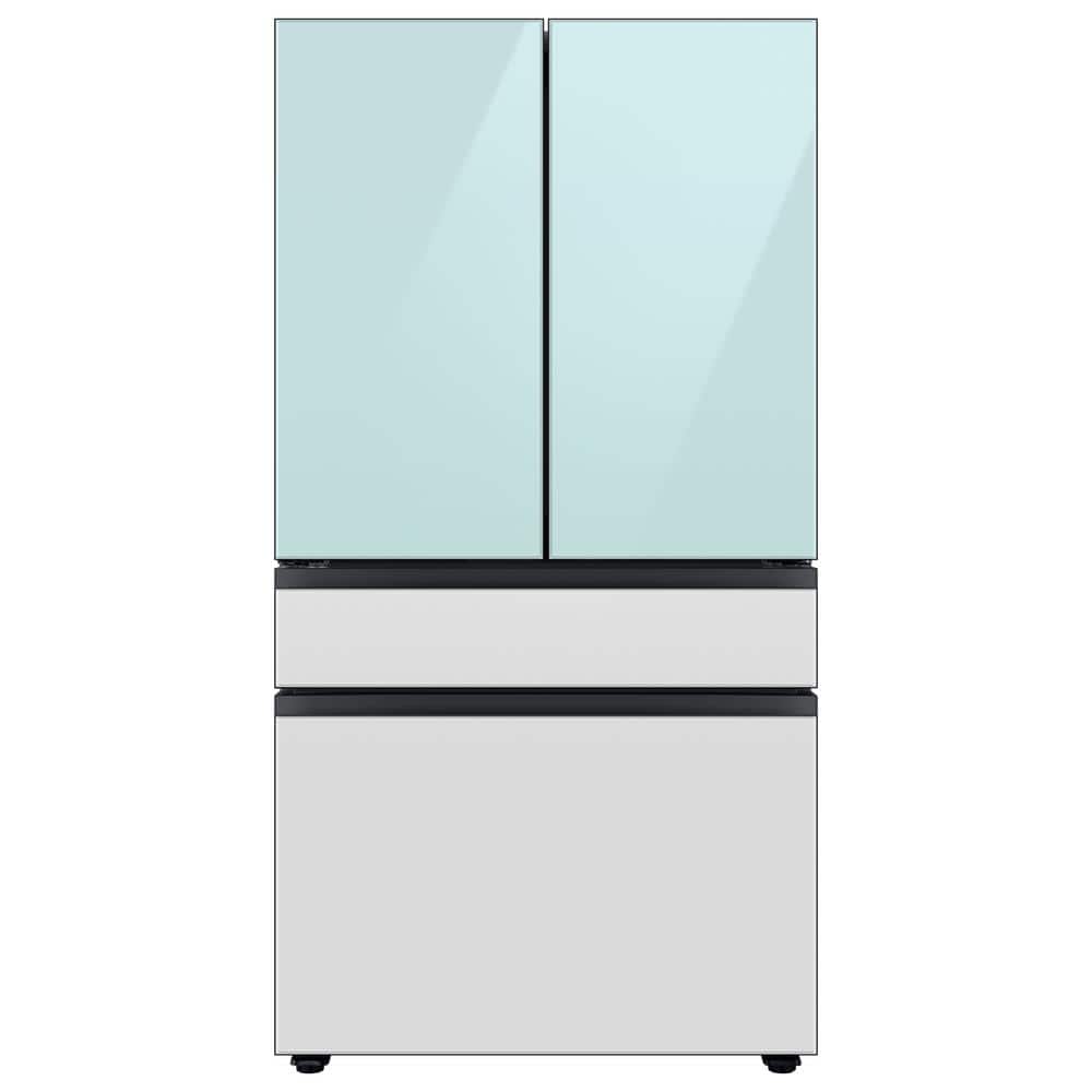 Samsung Bespoke 23 cu. ft. 4-Door French Door Smart Refrigerator with Beverage Center in Morning Blue/White Glass, Counter Depth, Morning Blue Glass/White Glass
