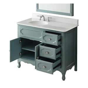 Knoxville 42 in. W x 21 in. D x 35 in. H Bathroom Sink Vanity in Blue with White Marble Top