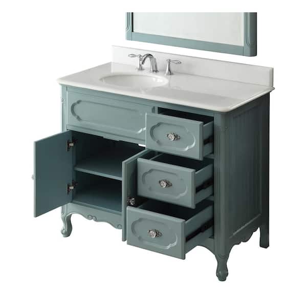 Benton Collection Knoxville 42 in. W x 21 in. D x 35 in. H Bathroom Sink Vanity in Blue with White Marble Top