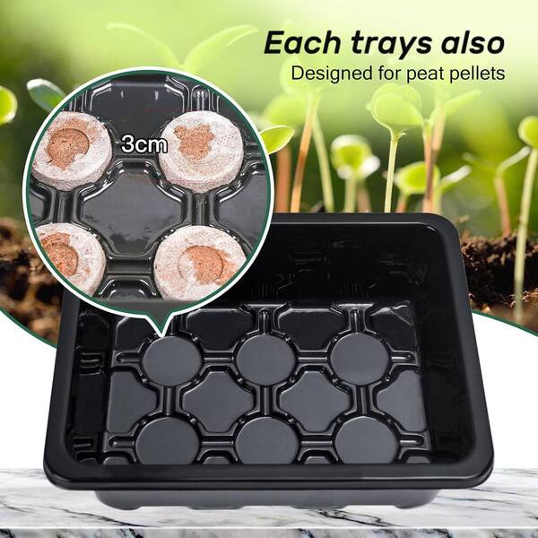 Phewnyzo Seed Starter Tray Kit with Adjustable Humidity Dome Indoor Greenhouse for Large Seeds 5-Pack Black