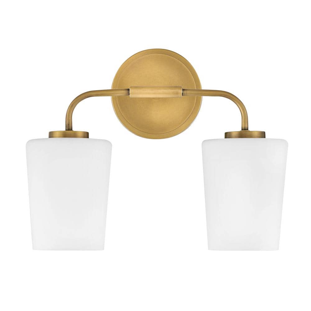 Lark Kline Heritage Brass 2-Light Dimmable Vanity with Etched Opal Shades
