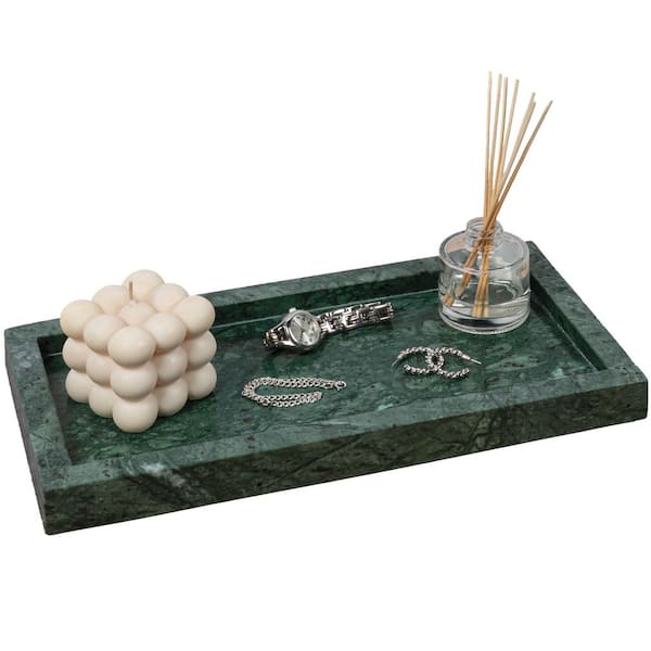 Luxe Stone 12 in. x 6 in. Classic Minimalist Rectangular Marble Bathroom Countertop Tray, Green