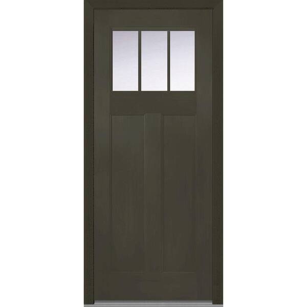 MMI Door 36 in. x 80 in. Shaker Left-Hand Inswing 3-Lite Clear Low-E 2-Panel Stained Fiberglass Fir Prehung Front Door