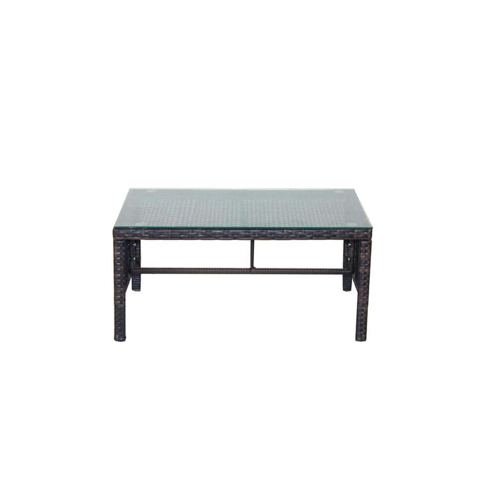 Sudzendf Wood Outdoor Coffee Table with Clear Tempered Glass BF1663C422