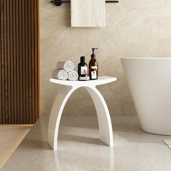 16.5 in. W Curved Solid Surface Shower Stool Portable Waterproof Vanity Chair Non-Slip Shower Seat in White