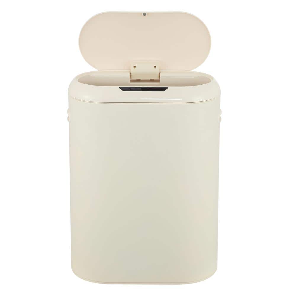 Limestone Beige Plastic Touchless Motion Sensor Trash Can, 13.2 Gallons