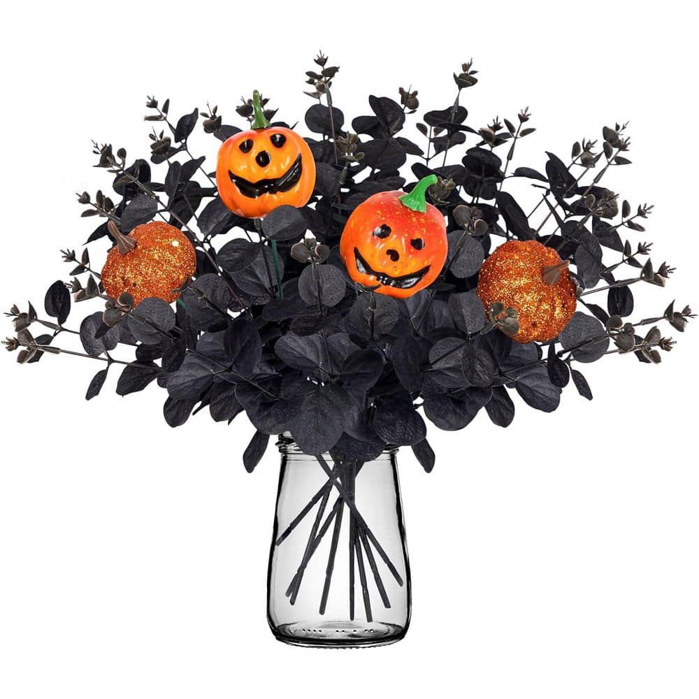 13.4 in. Black Indoor/Outdoor Halloween Artificial with Pumpkin