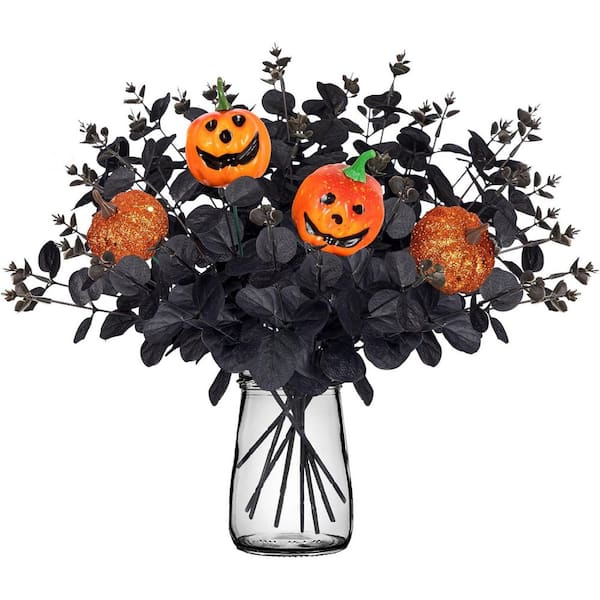 13.4 in. Black Indoor/Outdoor Halloween Artificial with Pumpkin