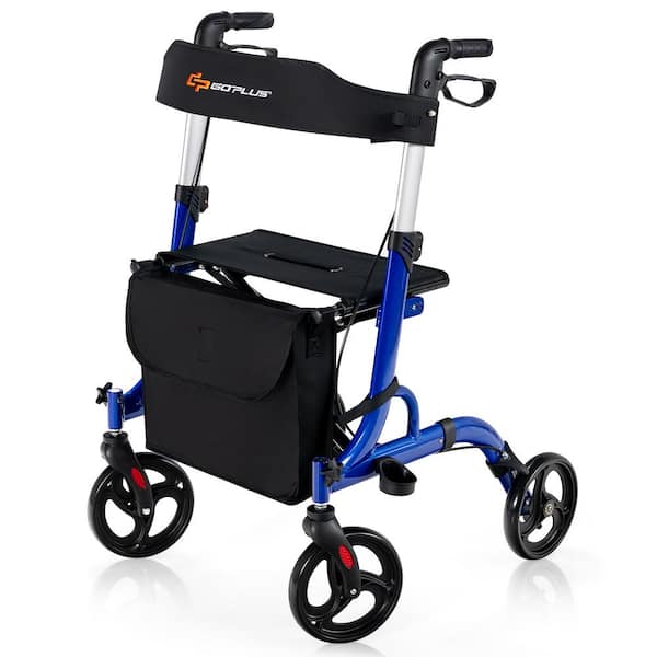 Costway 4-Wheel Walker Rollator w/Seat Folding Aluminum Rolling Walker ...