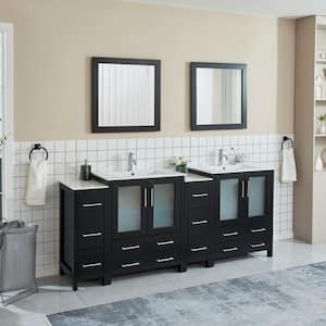 84 in. W x 18 in. D x 36 in. H Bathroom Vanity in Espresso with Double Basin Vanity Top in White Ceramic and Mirrors