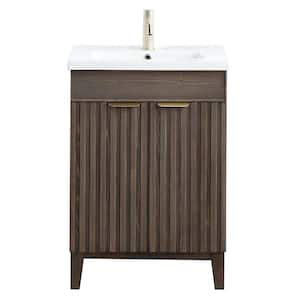 Palos 24 in.W x 18.1 in.D x 34.8 in.H Single Sink Bath Vanity in Antique Brown with White Ceramic Basin Top