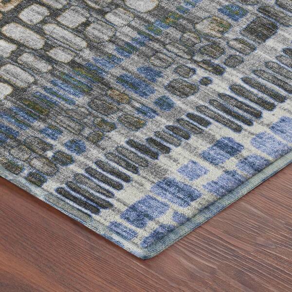 Mayfield Premium Machine Washable Abstract AMF2268 Denim 3 ft. x 5 ft. Area Rug