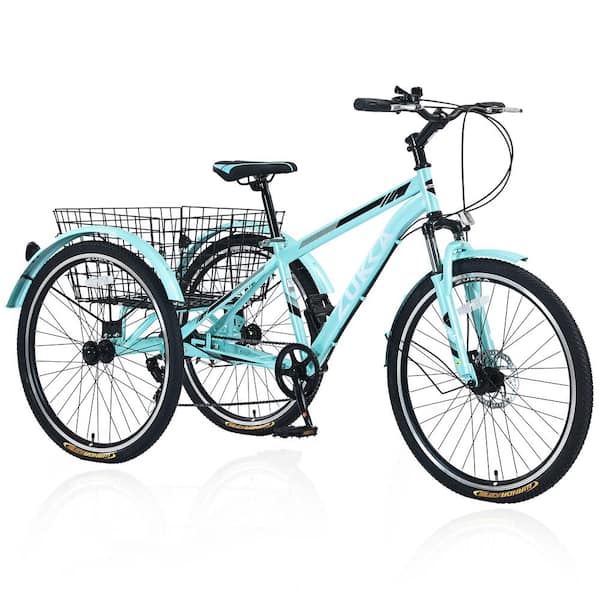 Zeus & Ruta 26 in. Adult Tricycle Trikes with Comfortable Widen Saddle, 7-Speed Shifter, Rear Integrated Shopping Basket in Green
