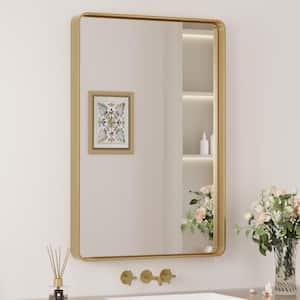 24 in. W x 36 in. H Rectangular Aluminum Framed Wall Mount Bathroom Vanity Mirror in Gold