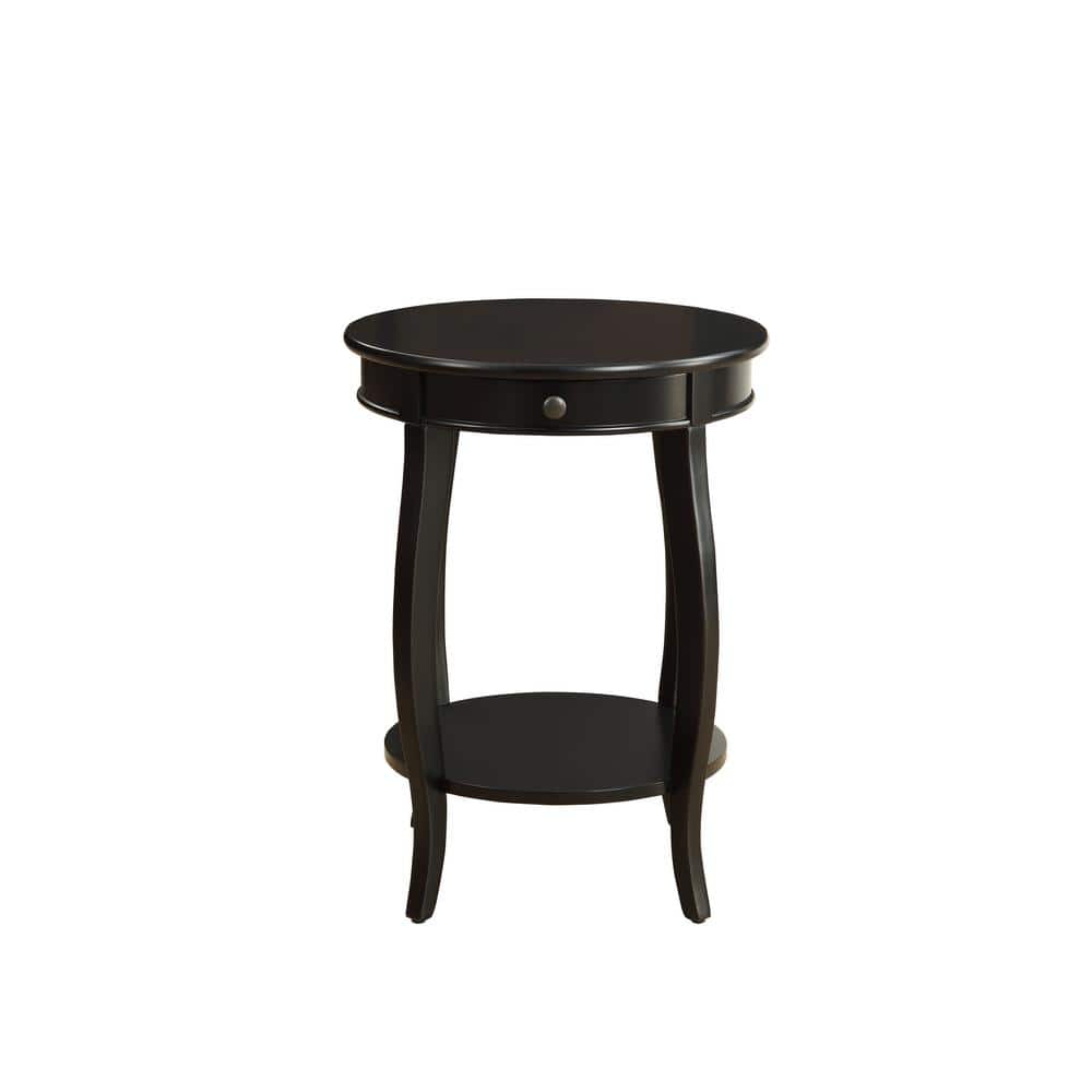 Round Solid Wood Black End Table with Storage - 18"x24"