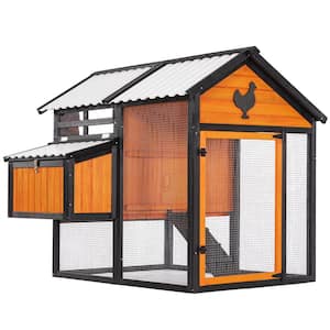 Any 56 in. W x 49 in. D x 49 in. H Mesh Poultry Fencing, Large Wood Chicken Coop Backyard with Nesting Box in Orange
