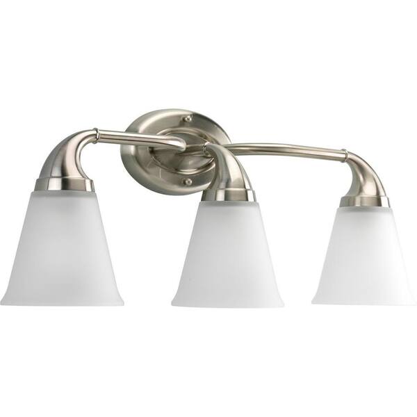 Progress Lighting Lahara Collection 3-Light Brushed Nickel Bathroom Vanity Light with Glass Shades