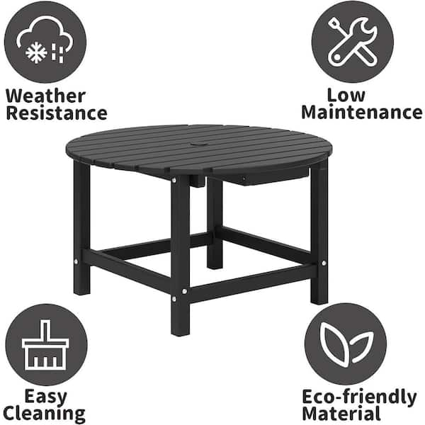 WIAWG 32 in. Black Outdoor Coffee Table, Round HDPE Table with