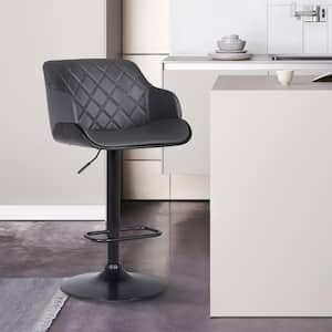 33 in. Gray Low Back Metal Bar Stool with Faux Leather Seat