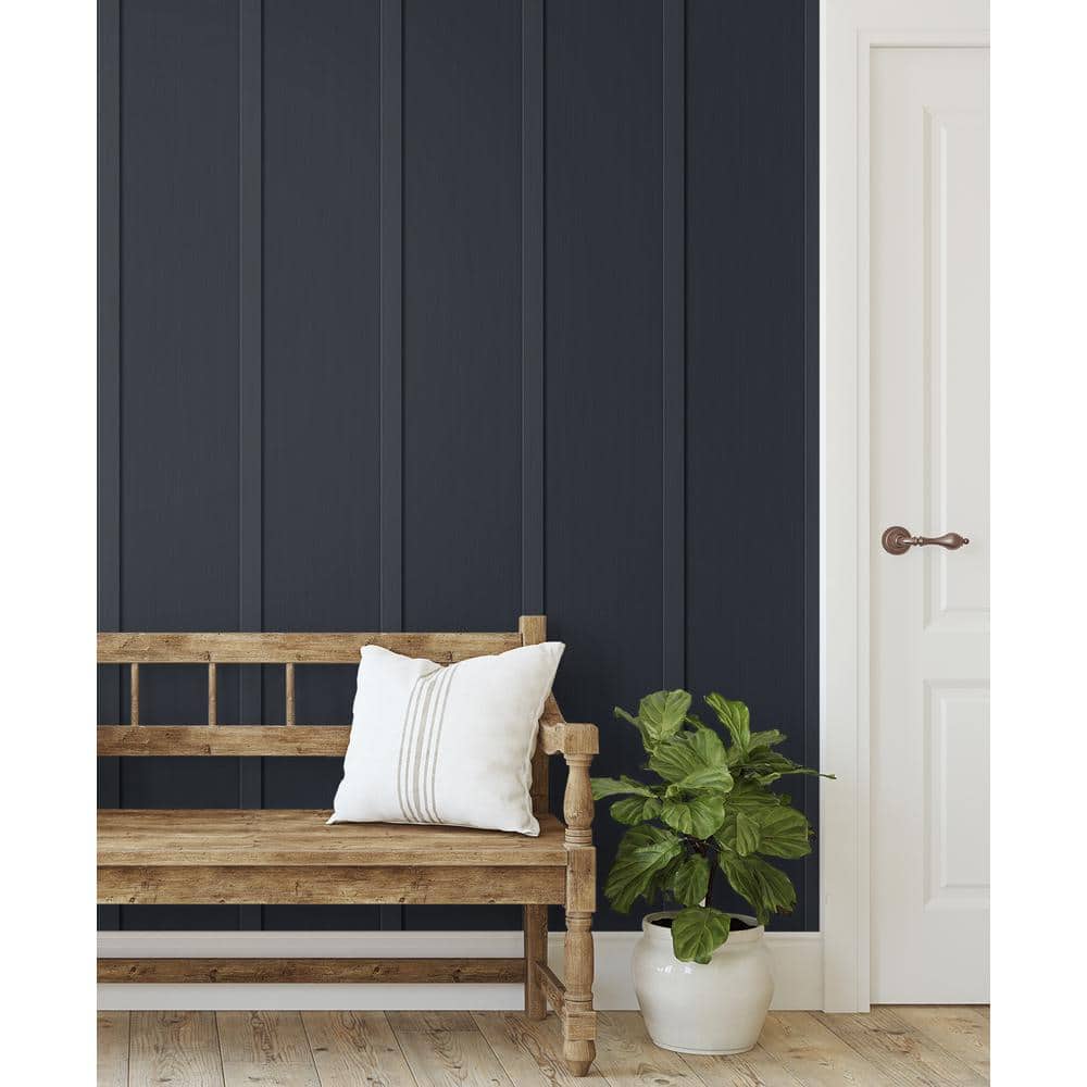 Dark Blue Faux Board and Batten Pre-pasted Wallpaper