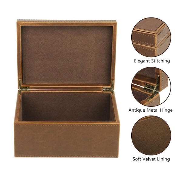 Faux Leather Decorative Box Large Wooden Keepsake, Jewelry
