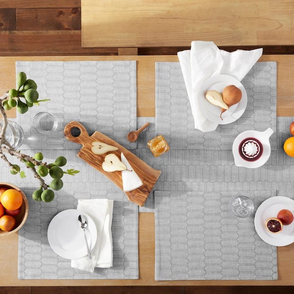 15 in. x 72 in. Grey Marth Stewart Honeycomb Solid Cotton Rectangle Table Runner, Modern Farmhouse