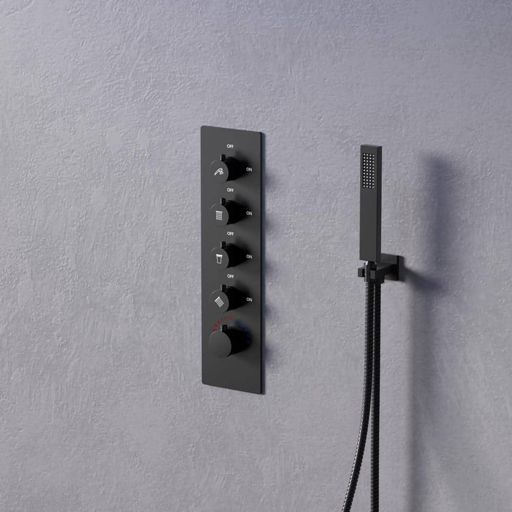 Matte Black Large LED Ceiling Mounted Shower System with Bluetooth Speaker