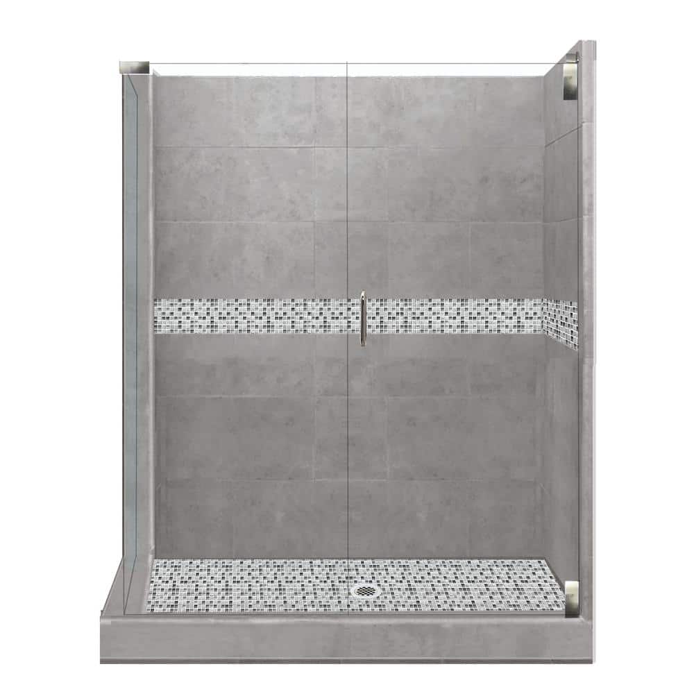 American Bath Factory Del Mar Grand Hinged 36 in. x 42 in. x 80 in. Right-Hand Corner Shower Kit in Wet Cement and Satin Nickel Hardware, Del Mar and Wet Cement/Satin Nickel -  CGH-4236WD-LTSN