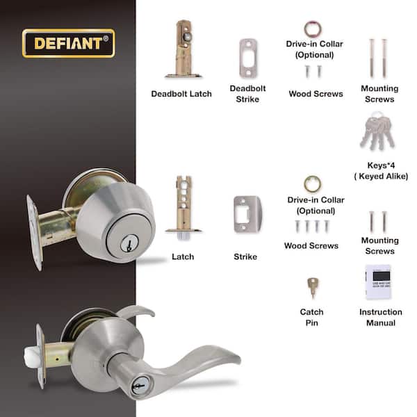 Defiant Naples Satin Nickel Combo Pack with Single Cylinder