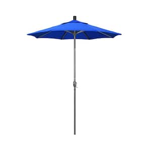 6 ft. Grey Aluminum Market Push Button Tilt Crank Lift Patio Umbrella in Pacific Blue Sunbrella