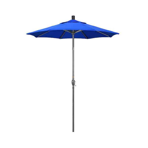 California Umbrella 6 ft. Grey Aluminum Market Push Button Tilt Crank Lift Patio Umbrella in Pacific Blue Sunbrella