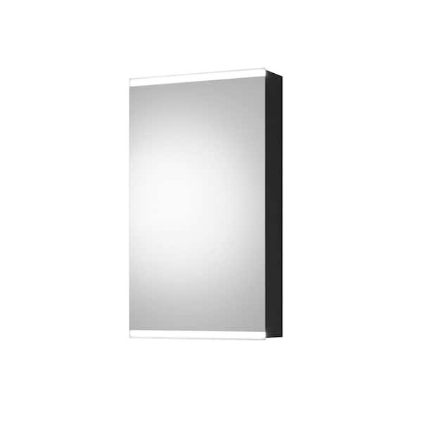 Unbranded 15 in. W x 26 in. H Rectangular Black Aluminum Surface Mount Medicine Cabinet with Mirror and LED Lighted