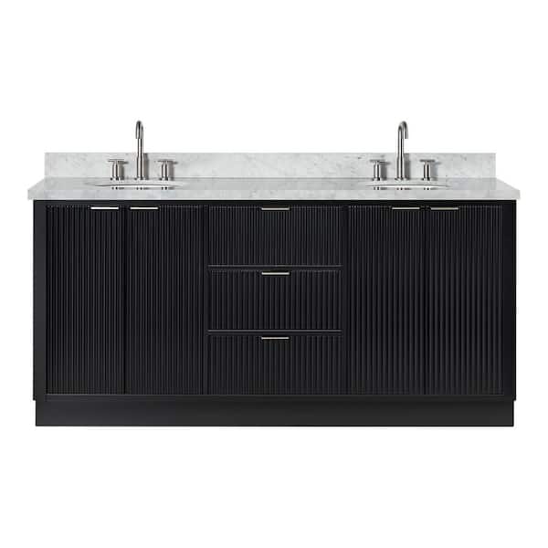 Milan 73 in. W x 21.5 in. D x 36 in. H Double Sink Bath Vanity in Black with Italian Carrara Marble Top
