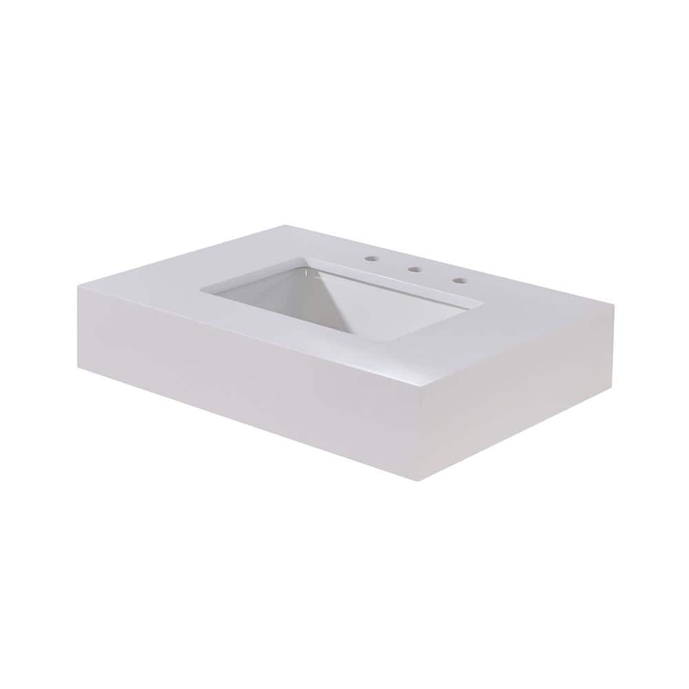 30" Snow White Ceramic Bathroom Vanity Top with Sink