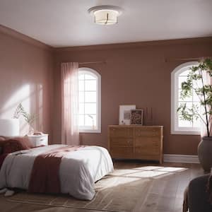 Malen 15.5 in. 2-Light Champagne Bronze Traditional Bedroom Flush Mount Ceiling Light with White Fabric Shade
