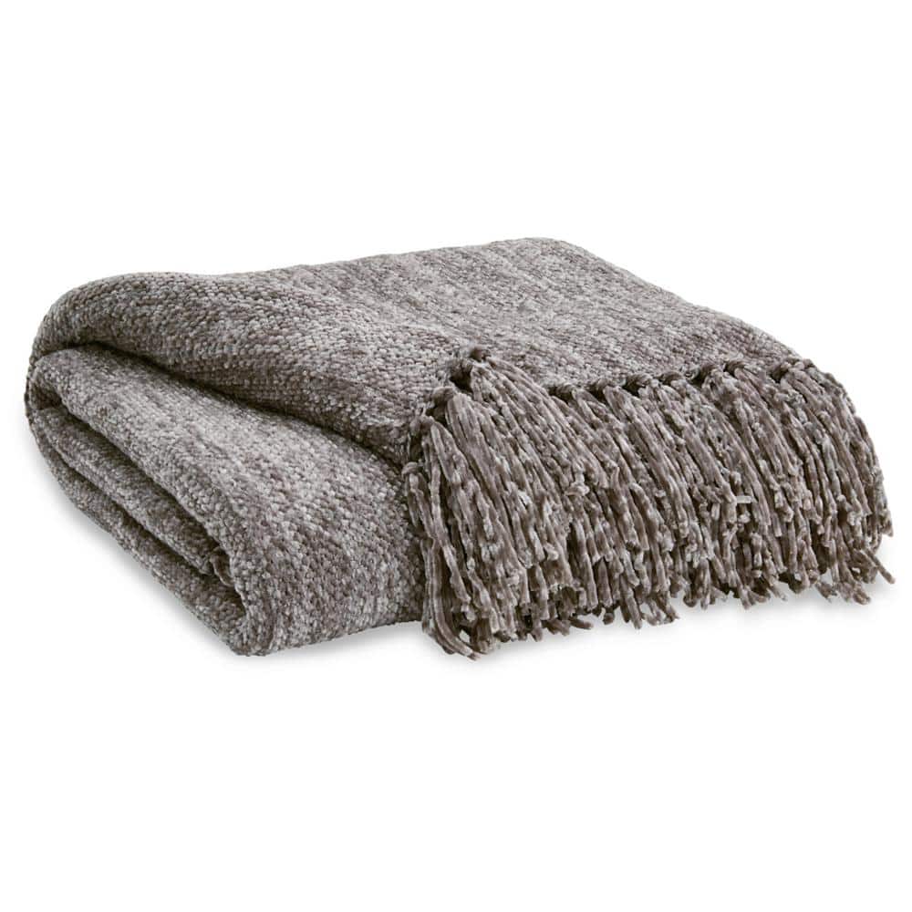 Ashley Tamish 60''x50'' Gray Woven Throw with Knotted Fringe
