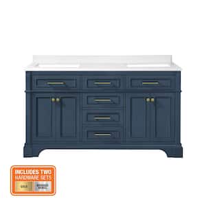 Melpark 60 in. W x 22 in. D x 34 in. H Double Sink Bath Vanity in Grayish Blue with White Engineered Marble Top