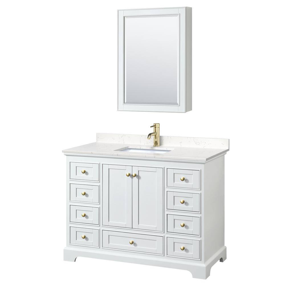 Deborah 48" White Single Bathroom Vanity with Carrara Marble and Gold Trim