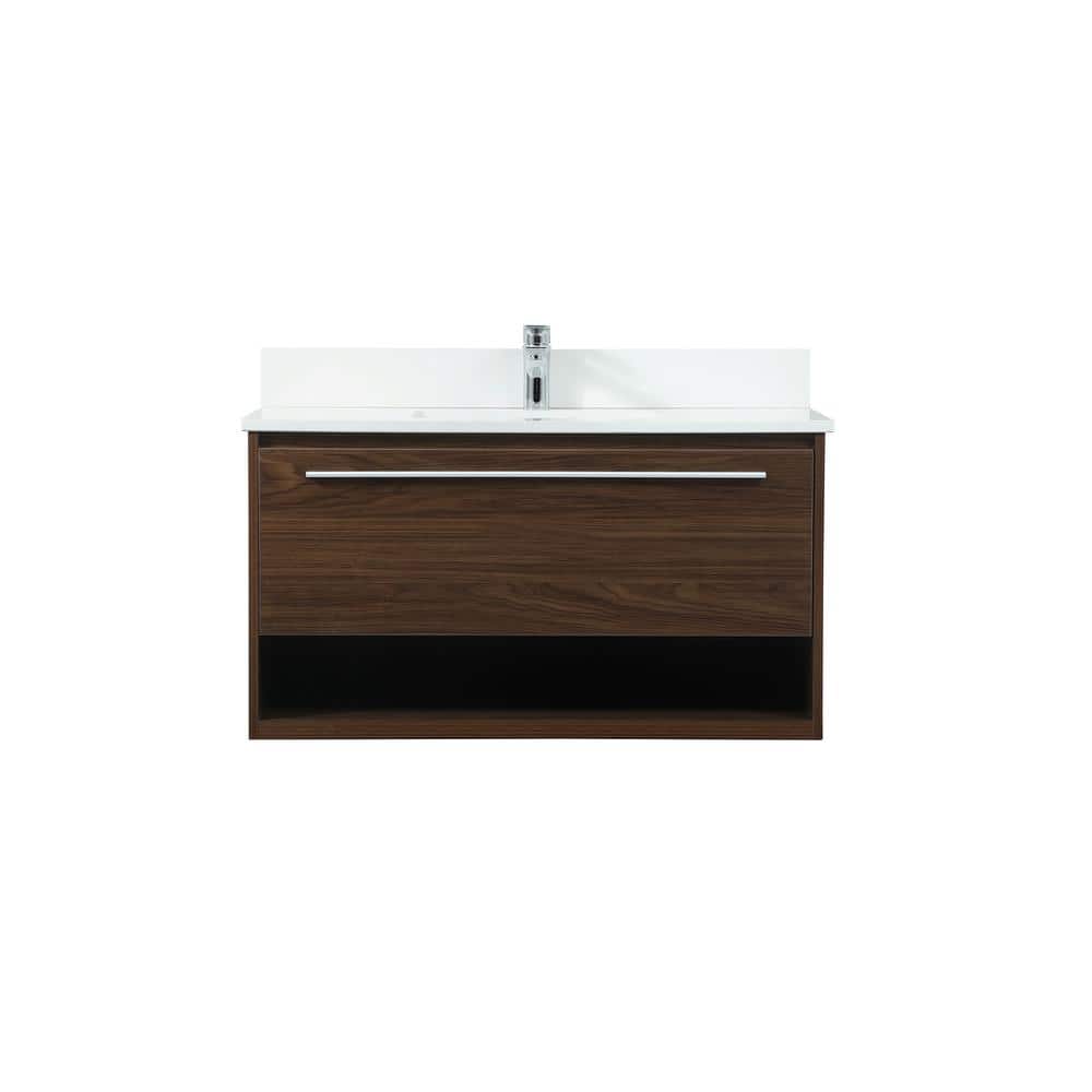 36 in. W Single Bath Vanity in Walnut with Engineered Stone Vanity Top in I