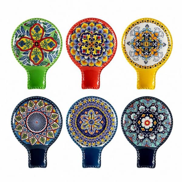 6-Piece Ceramic Spoon Rest for Stove Top, Large Spoon Holder for Kitchen Counter