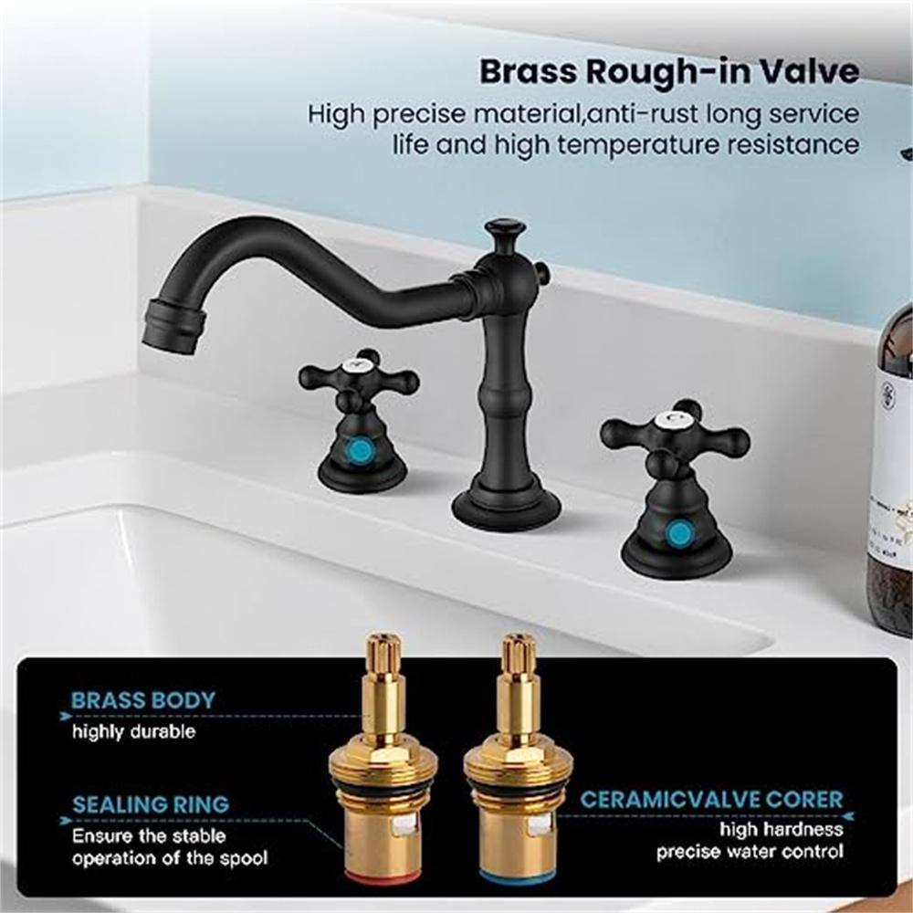 Matte Black Brass 5-Piece Bathroom Faucet Set with Pop-Up Drain