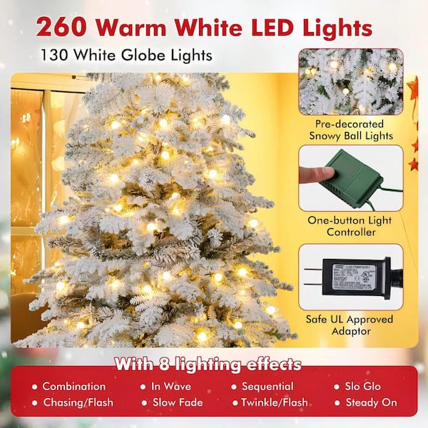 ANGELES HOME 7 ft. Pre-Lit Snow-Flocked Artificial Christmas Tree