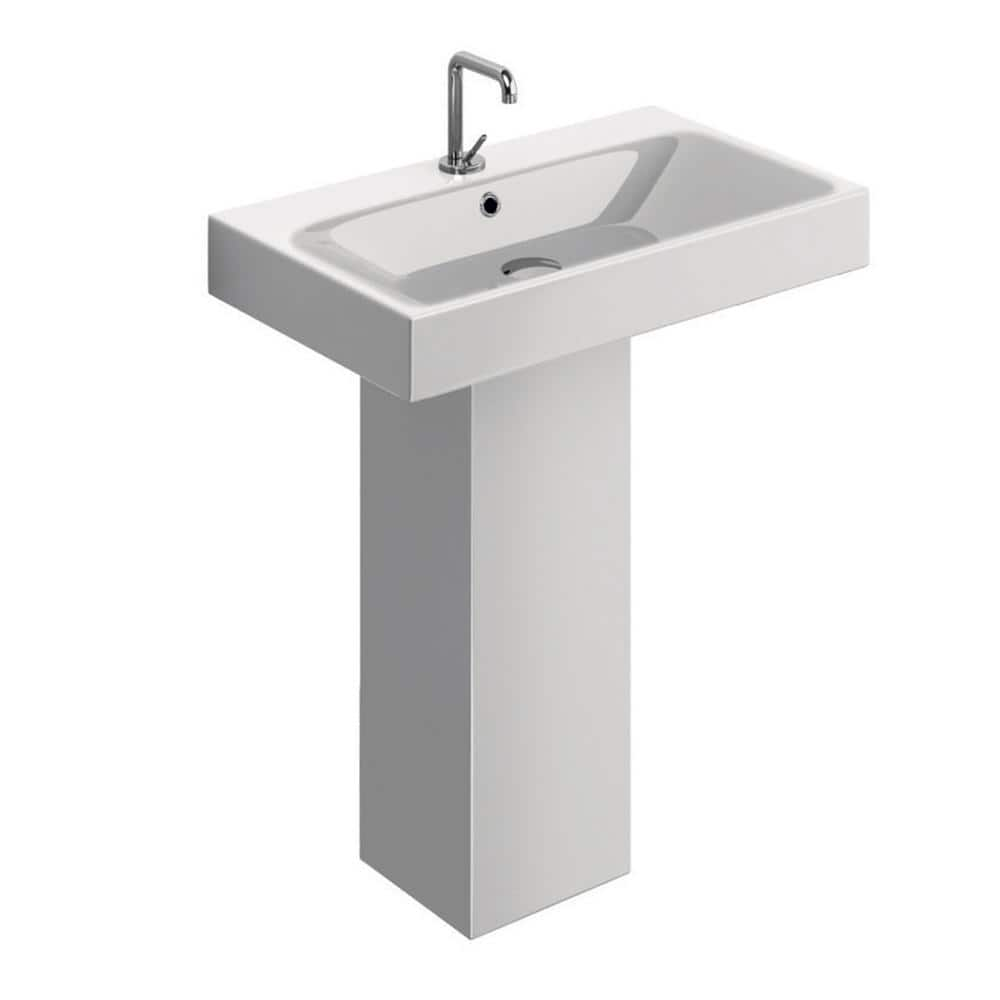 WS Bath Collections Momento Pedestal Sink Combo in Ceramic White with Faucet Hole