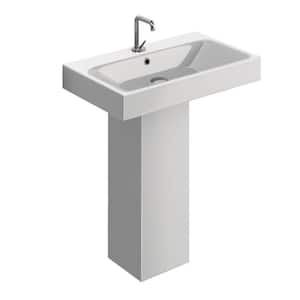 Momento Pedestal Sink Combo in Ceramic White with Faucet Hole