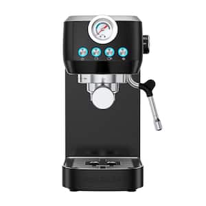 2-Cups Black Stainless Steel Espresso Machine with Milk Frother