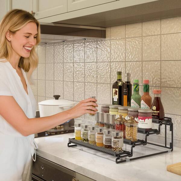 Anqtovp 4 Tier Black Countertop Cabinet Pantry Spice Rack