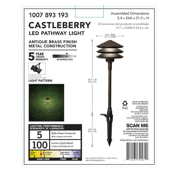 Hampton Bay 10-Watt Equivalent 100 Lumens Low Voltage Antique Brass Integrated LED Outdoor Deck and Step Light